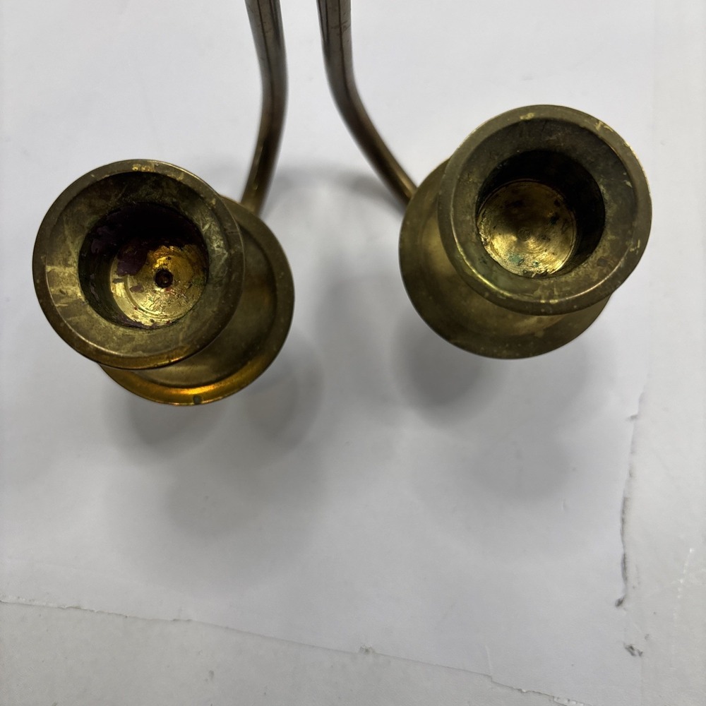 Vintage Brass Ribbon & Bow Double Candle Holder Wall Sconce 13" - Picture 5 of 7